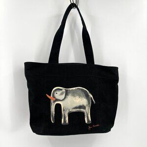 Jim Thompson Black Canvas Tote Bag With Elephant Art Print Signed